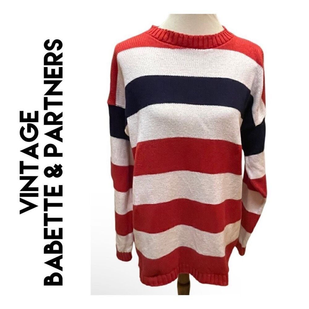Babette and Partners Vintage Patriotic Striped Crewneck 100% Cotton Made in USA